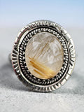 Gold Rutilated Quartz Solid 925 Sterling Silver Ring 9