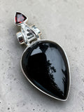 Black Onyx & Garnet Solid 925 Sterling Silver Pendant