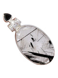 Black Rutilated Quartz & Black Onyx Solid 925 Sterling Silver Pendant