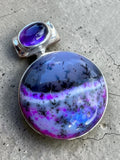 Purple Dendritic Opal & Amethyst Solid 925 Sterling Silver Pendant