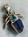 Blue Kyanite & Apatite Solid 925 Sterling Silver Pendant