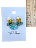 Kingman Honey Dahlia & Turquoise Solid 925 Sterling Silver stud Earrings