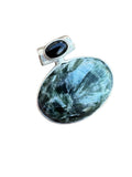 Seraphanite Angel Stone & Black Onyx Solid 925 Sterling Silver Pendant
