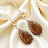 Red Moss Agate & Citrine Solid 925 Sterling Silver Earrings