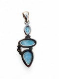Caribbean Larimar & Blue Topaz Solid 925 Sterling Silver Pendant