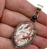 Crazy Lace Agate & Garnet Solid 925 Sterling Silver Pendant