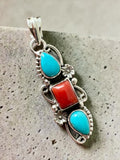 Kingman Turquoise & Italian Coral Solid 925 Sterling Silver Pendant