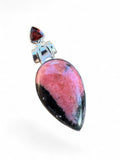 Rhodonite & Garnet Solid 925 Sterling Silver Pendant