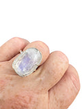 Faceted Rainbow Moonstone Solid 925 Sterling Silver Ring 6