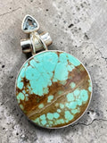 Tibetan Spider web Turquoise & Blue Topaz Solid 925 Sterling Silver Pendant