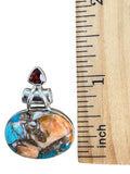 Kingman Turquoise & Spiny Oyster & Garnet Solid 925 Sterling Silver Pendant