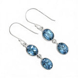Blue Topaz Solid 925 Sterling Silver Dangle Earrings