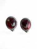 Kingman Red Rose Dahlia Solid 925 Sterling Silver Stud Earrings