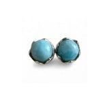 Dainty Caribbean Larimar Solid 925 Sterling Silver stud Earrings