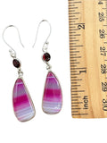Pink Botswana Agate & Garnet Solid 925 Sterling Silver Earrings