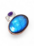 Blue Labradorite & Amethyst Solid 925 Sterling Silver Pendant