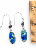 Blue Bird Azurite & Amethyst Solid 925 Sterling Silver Earrings