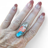 Kingman Turquoise & Spiny Oyster Solid 925 Sterling Silver Ring 9