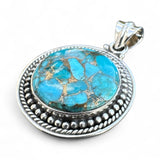 Kingman Blue Copper Turquoise Solid 925 Sterling Silver Pendant