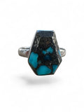 Turquoise & Pyrite Solid 925 Sterling Silver Ring 7