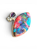Kingman Pink Dahlia Turquoise & Garnet Solid 925 Sterling Silver Pendant