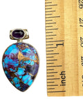 Kingman Purple & Blue Turquoise & Amethyst Solid 925 Sterling Silver Pendant