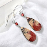 Snakeskin Jasper & Garnet Solid 925 Sterling Silver Earrings