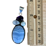 Blue Lace Agate Pearl Amethyst Moonstone Solid 925 Sterling Silver Pendant