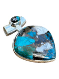 Kingman Turquoise & White Buffalo Solid 925 Sterling Silver Pendant