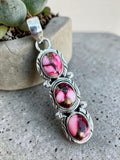 Triple Kingman Red Rose Dahlia Solid 925 Sterling Silver Pendant