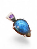 Blue Labradorite & Amethyst Solid 925 Sterling Silver Pendant