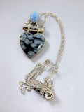 Snowflake Obsidian & Owyhee Opal Solid 925 Sterling Silver pendant with chain