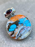Kingman Turquoise & Spiny Oyster Solid 925 Sterling Silver pendant