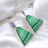 Malachite & Amethyst Solid 925 Sterling Silver Earrings