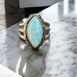 Caribbean Larimar Solid 925 Sterling Silver Ring 8