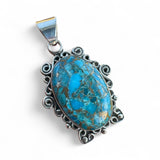 Kingman Blue Copper Turquoise Solid 925 Sterling Silver Pendant