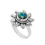 SUN Kingman Teal copper Turquoise Solid 925 Sterling Silver Ring 6