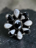Flower White Buffalo Solid 925 Sterling Silver Ring ADJ
