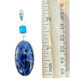 Sodalite & Fire Opal Solid 925 Sterling Silver Pendant