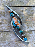 Kingman Turquoise & Spiny Oyster Solid 925 Sterling Silver Pendant