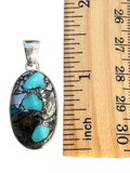 Kingman Turquoise with Pyrite Solid 925 Sterling Silver Pendant