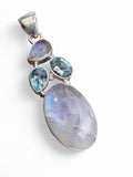 Rainbow Moonstone & Blue Topaz Solid 925 Sterling Silver Pendant