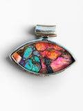 Kingman Pink Dahlia Turquoise & Garnet Solid 925 Sterling Silver Pendant