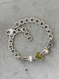 Moldavite, Herkimer Diamond & Meteorite Solid 925 Sterling Silver Bracelet