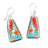 Kingman Turquoise & Spiny Oyster Solid 925 Sterling Silver Earrings