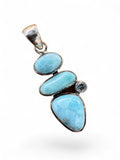 Caribbean Larimar & Blue Topaz Solid 925 Sterling Silver Pendant