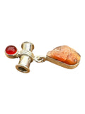 Rough Sunstone & Carnelian Solid 925 Sterling Silver Pendant