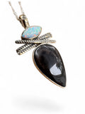 Opal & Hypersthene Solid 925 Sterling Silver Pendant with chain