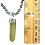 Green Jade Point Pendant Beaded Necklace