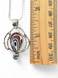 Fordite & Blue Topaz Solid 925 Sterling Silver Pendant with 20 in chain